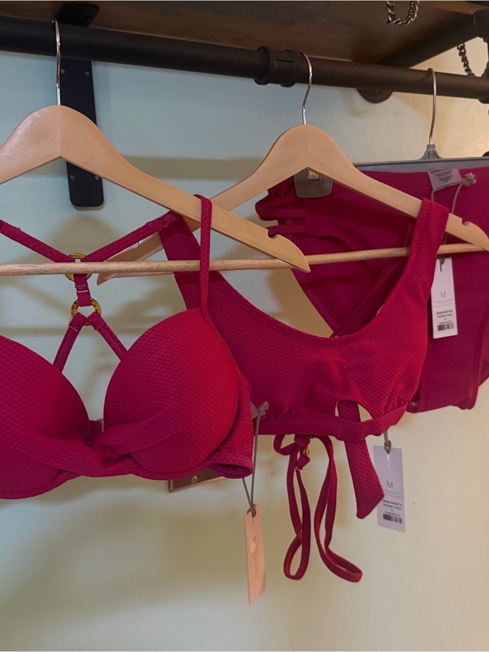 Women's Hot Pink Textured Bikini Set 3 pièces, 2 tops ❤️